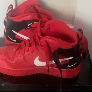 Nike Red and Black Mid/High-Top Sneakers with White Swoosh
